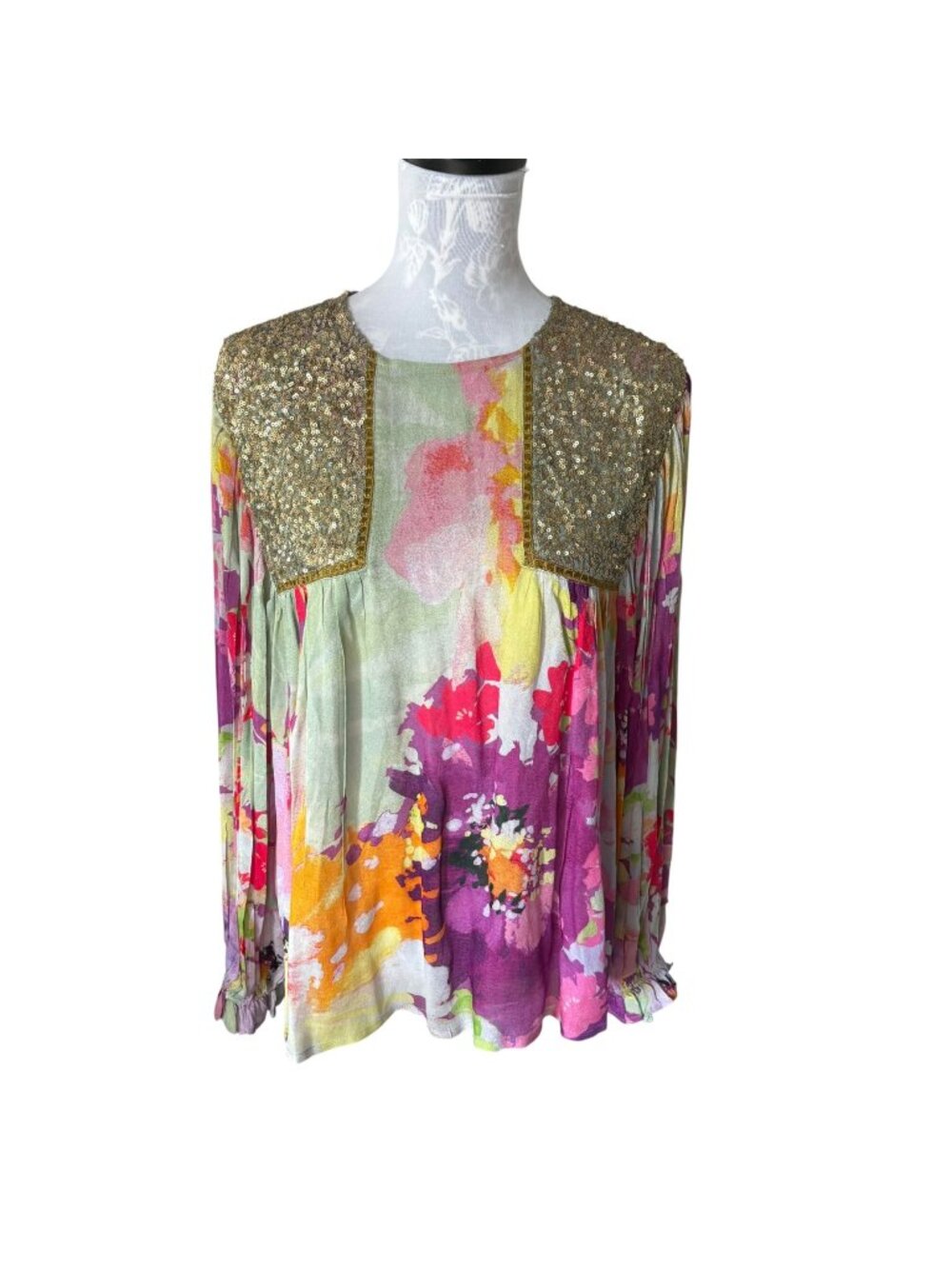 Blank London Anthropologie Womens Long Sleeve Floral Boho Top Small NWT